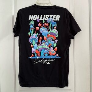 Hollister Unisex Black Tee with Vibrant Mushroom Design